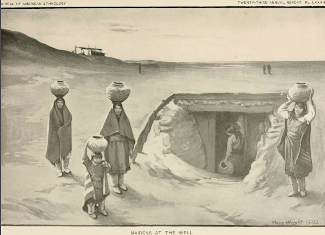 Des jeunes filles zuñi au puits, vers 1900.